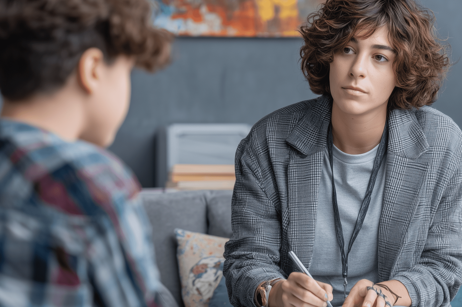 a photo of a mental health counselor providing trauma-informed care